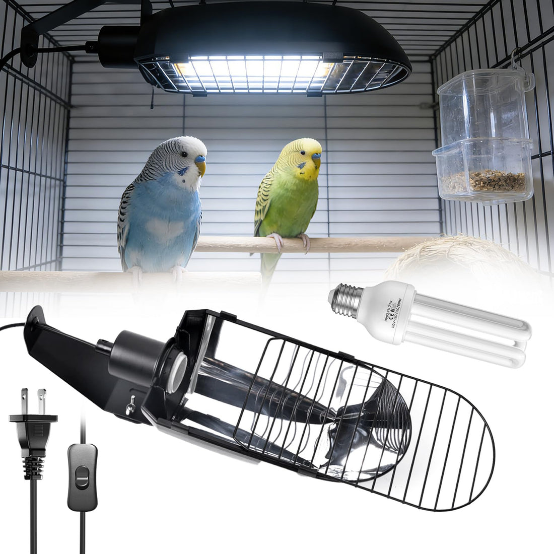 GlowUp UVB 2.4 Bird Cage Light Combo Kit, 20W UVB Bird Light Bulb