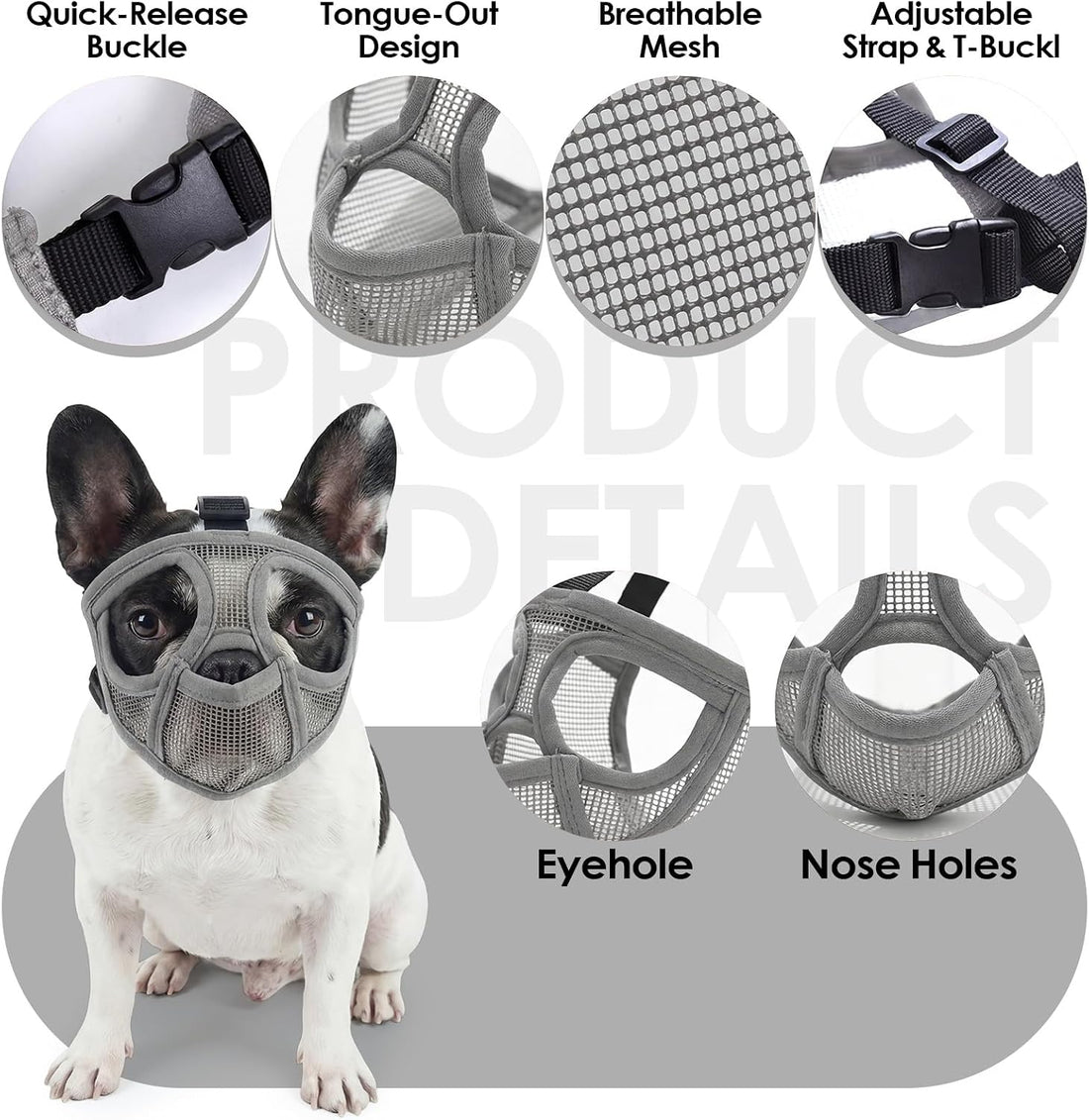 Short Snout Dog Muzzle, Breathable Soft Mesh French Bulldog Muzzle