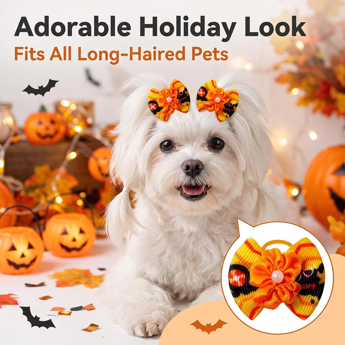 Mruq 80pcs Halloween Small Dog Hiar Bows with Rubber Bands