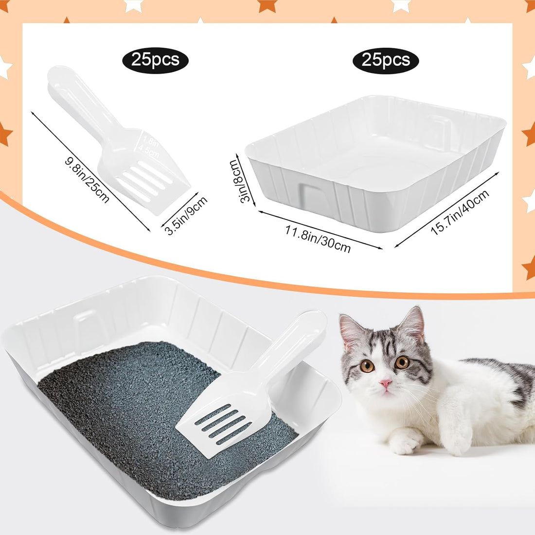 Bokon Pcs 50 Disposable Litter Boxes for Cats with Scoop, White