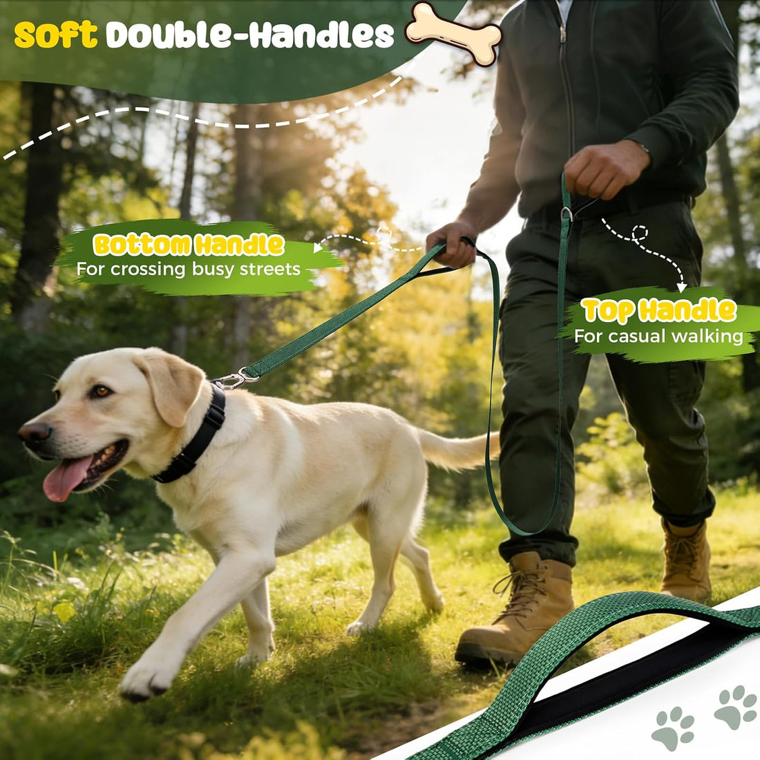 Heavy Duty Dog Leash with Easy Lock Metal Clip, Reflective