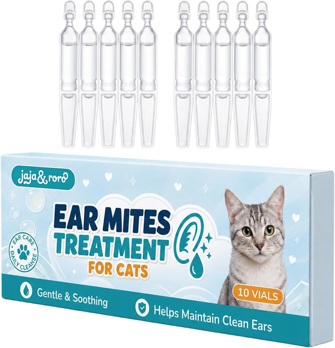 JAJA&RORO Single-Use Vials Drops Ear Mites Treatment for Cats