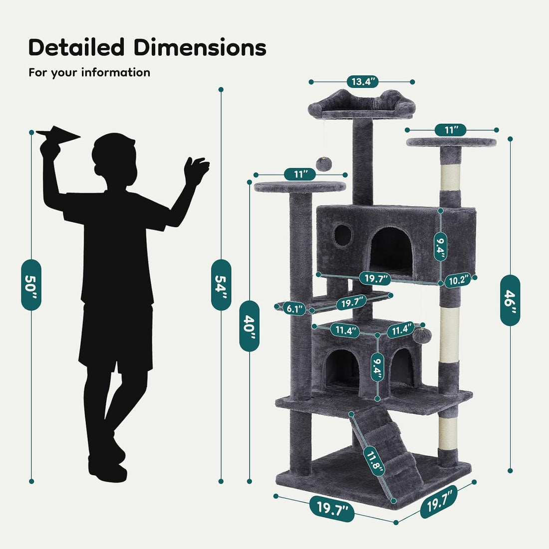 DUMOS 54 Inch Cat Tree Tower with Scratching Posts, Multi-Level