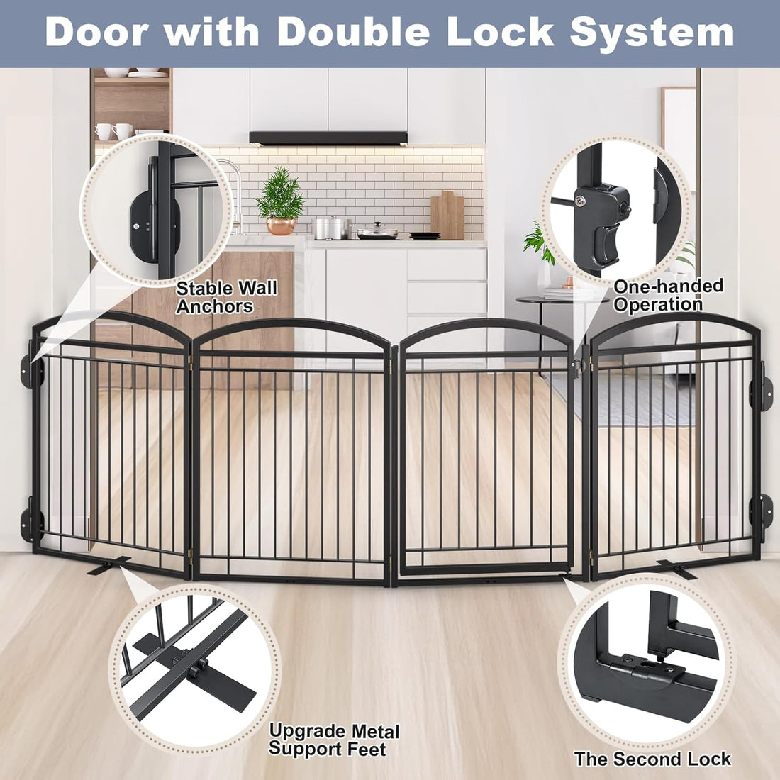 Paulmele Full Metal Free Standing Dog Gate with Door for Indoor