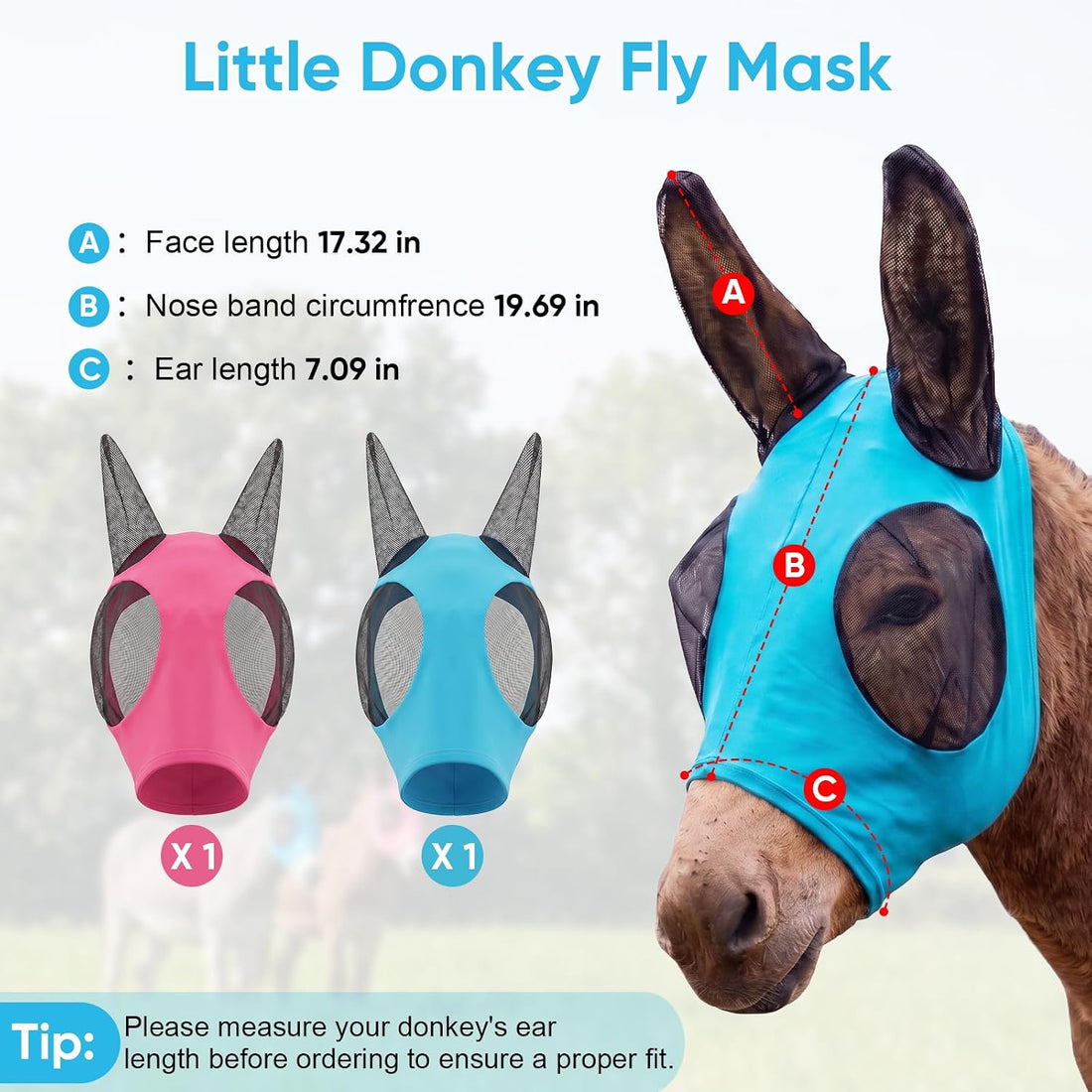 2 Pcs Mini Donkey Fly Mask with Ears Protection and Big Mesh Eye