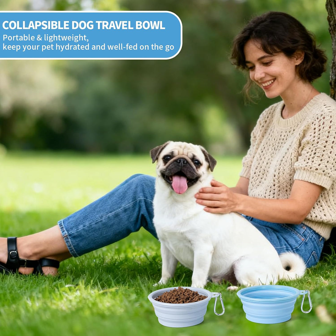 SLSON Collapsible Dog Bowl, 2Pack Macaron Color Pet Travel Bowls
