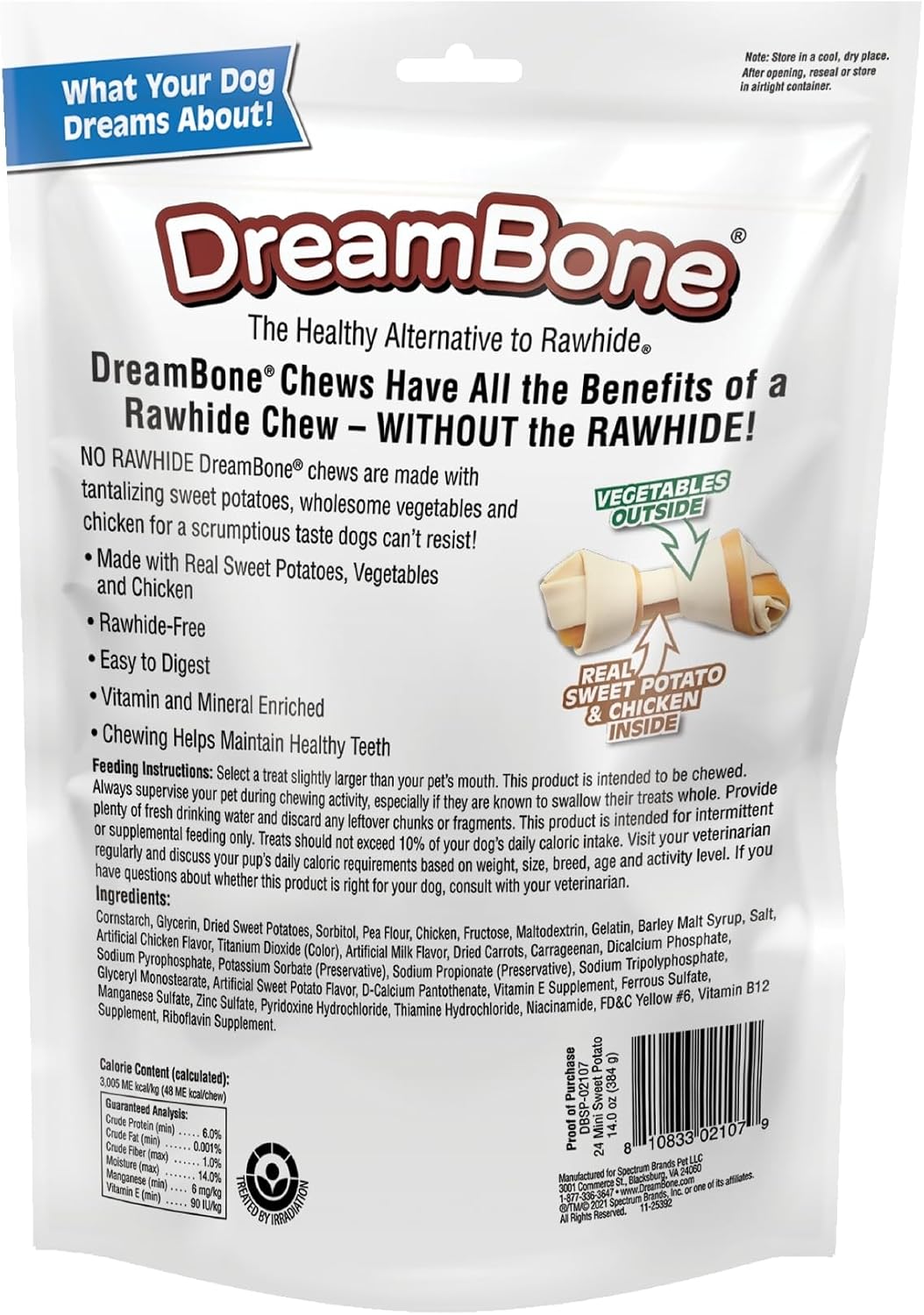 DreamBone Mini Bone Sweet Potato Rawhide-Free Dog Treats, 72 Count