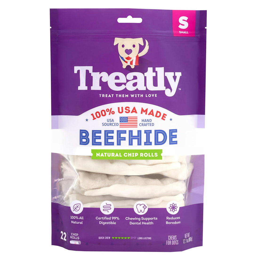 Treatly USA Beefhide Chip Rolls 5-6" Dog Chew Treats - Natural Flavor