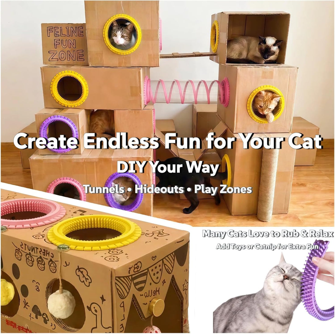 Cat Self Groomer Arch for Cardboard Boxes(Yellow | Refill)