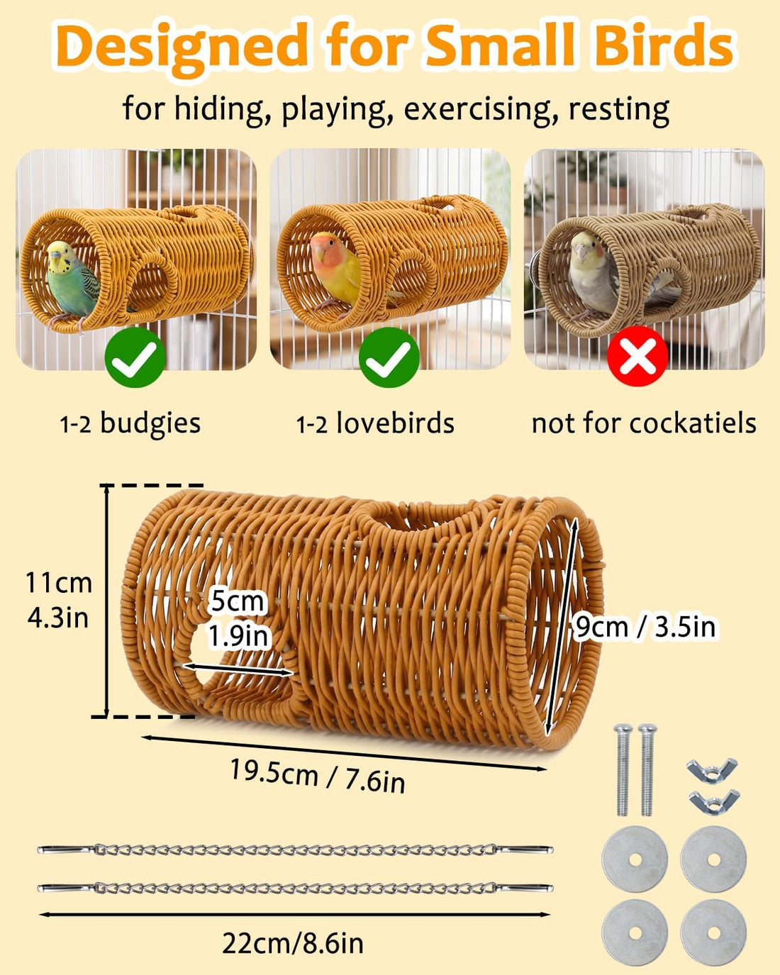 Woven Bird Cage Tunnel Toy with Sag & Bite Proof Metal-Framed