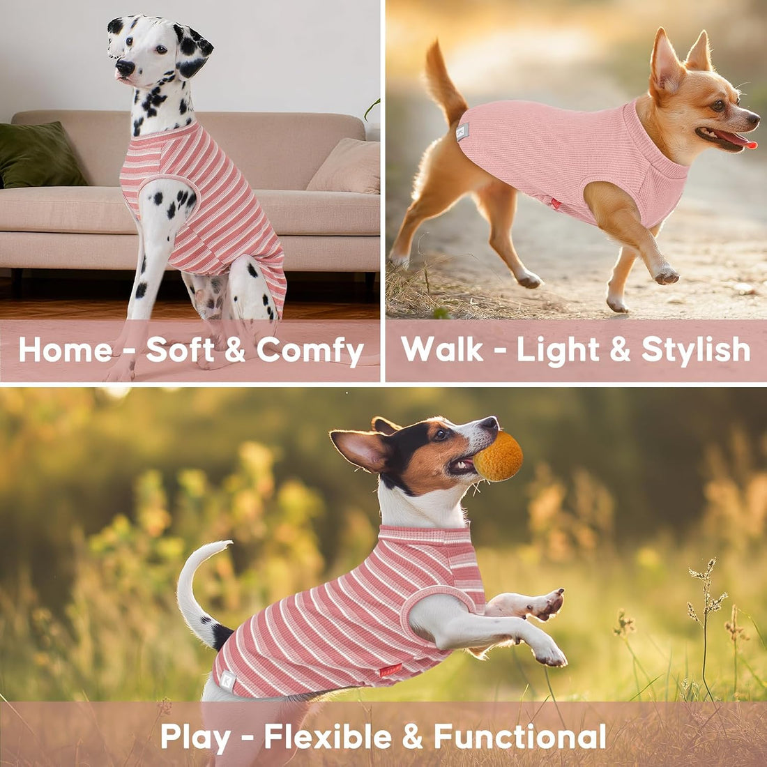 KYEESE 2Pack Waffle Dog Shirt for Small Dogs Striped Dog Sweater Tank
