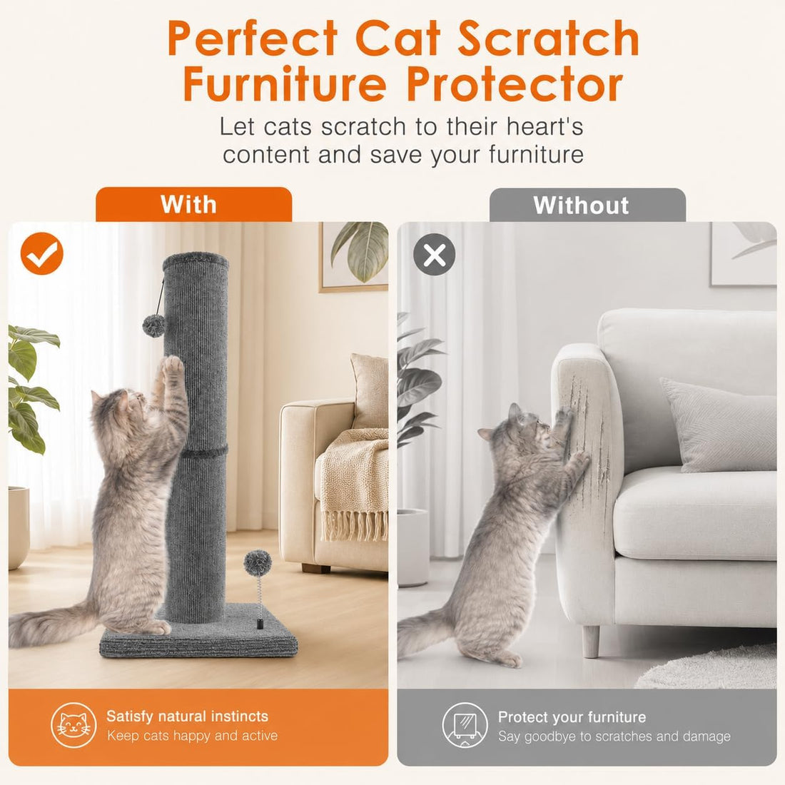 Carpet Cat Scratching Post Heavy Duty for Indoor Large Cats, Grey
