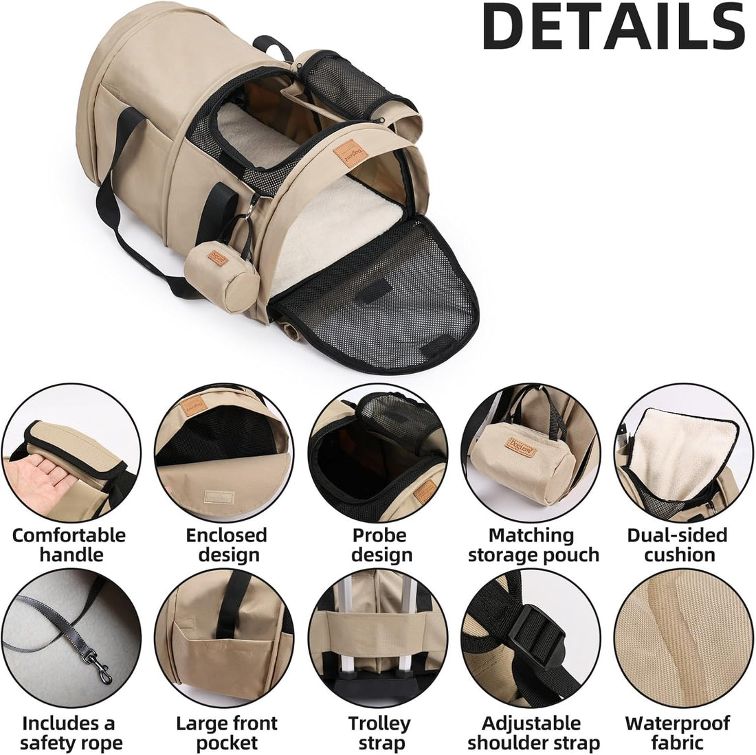 Dog Backpack Carrier – Comfortable Travel Bag for Pets –Khaki