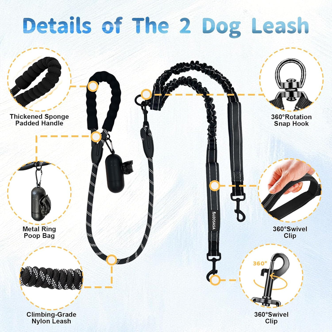 Double Dogs Leash - Removable Main Lead Rope with Splitter