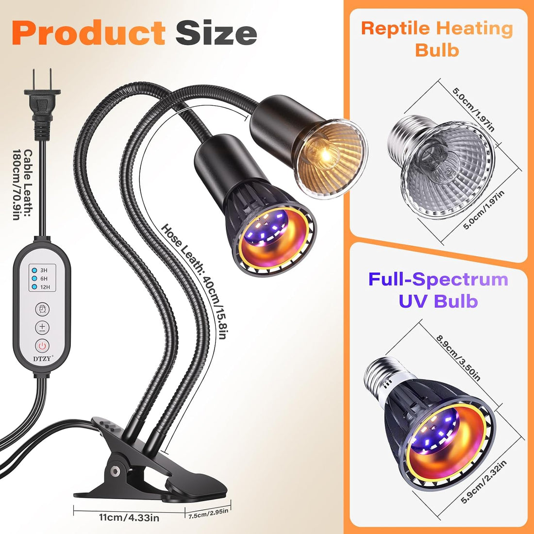UV Reptile Heat Lamp, UVA UVB Reptile Light with Clamp