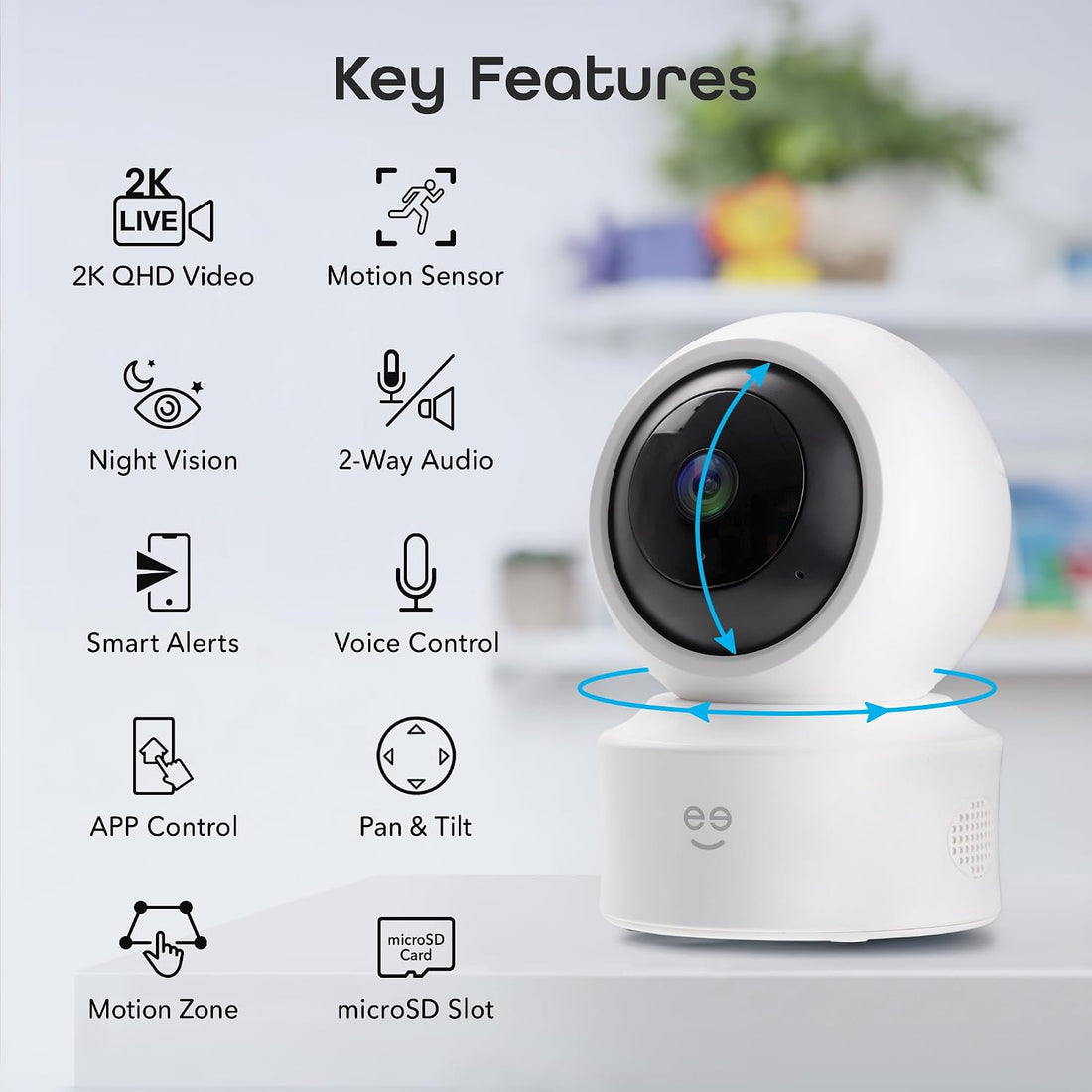 Geeni Scope Ultra 2K 360° Smart Indoor Camera, 1440p HD Auto-Tracking