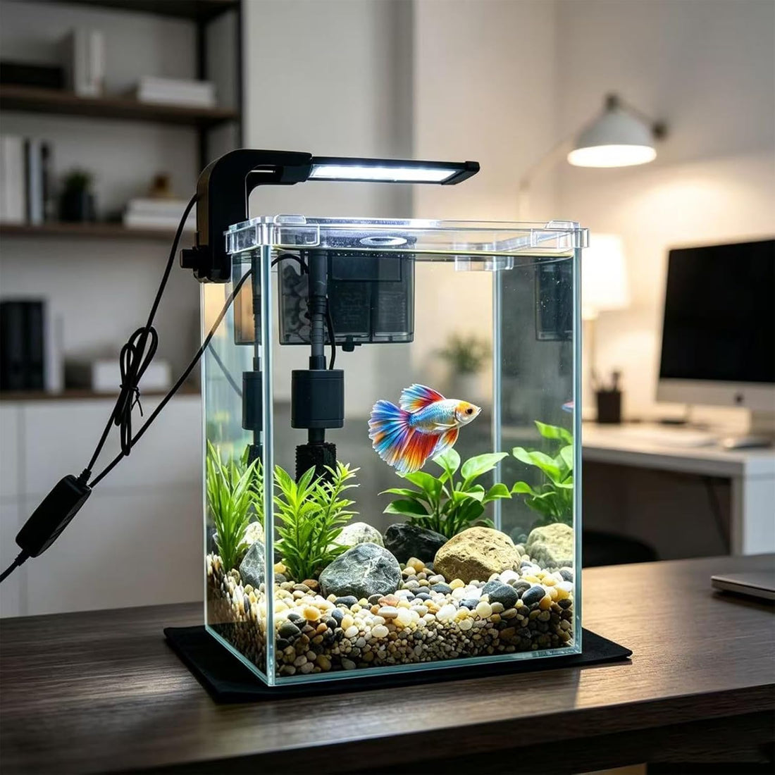 2 Gallon Betta Fish Tank with Filter and Light