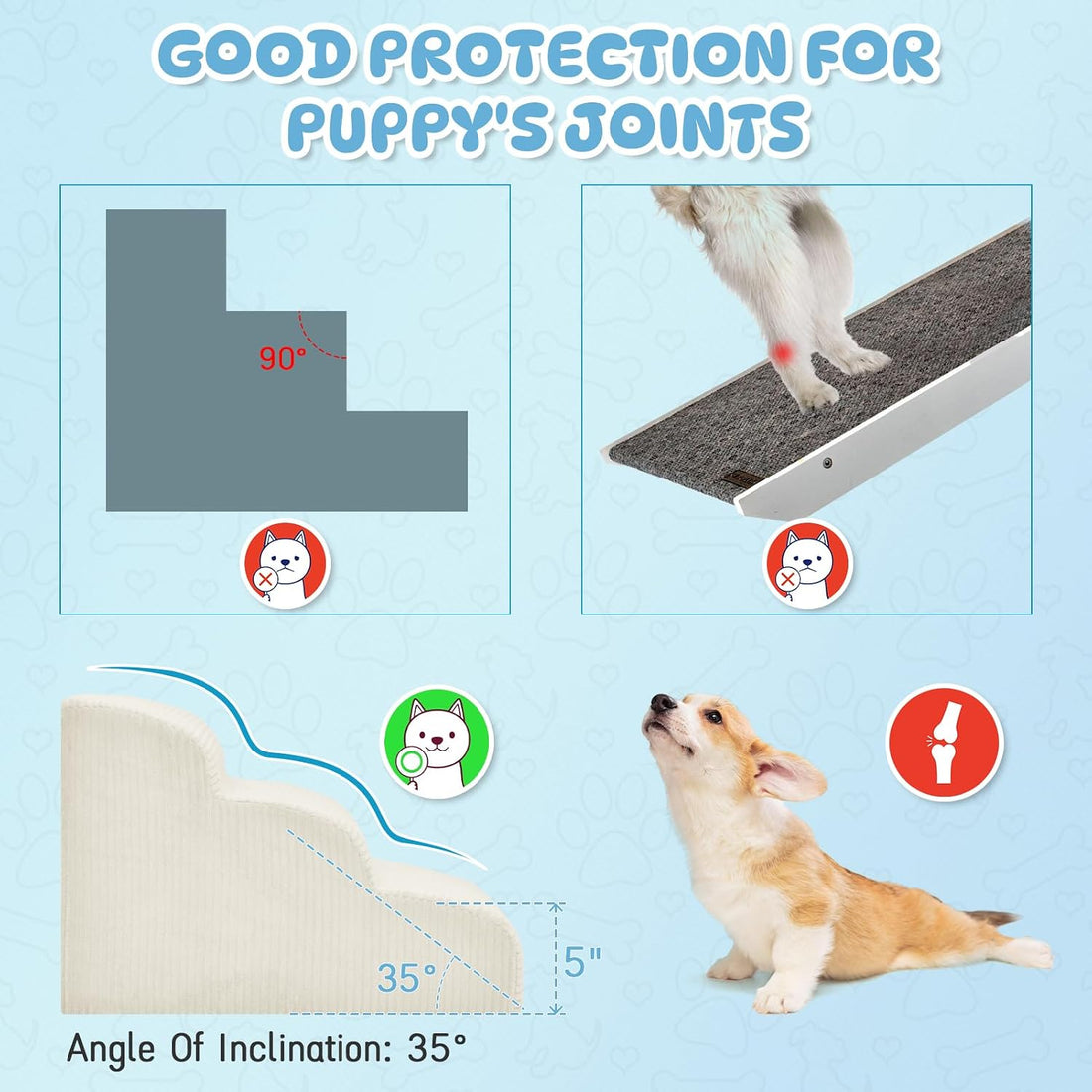 Mesa Lemon 3 Step Dog Stairs Pet Ramp for High Beds, Sofas and Cars