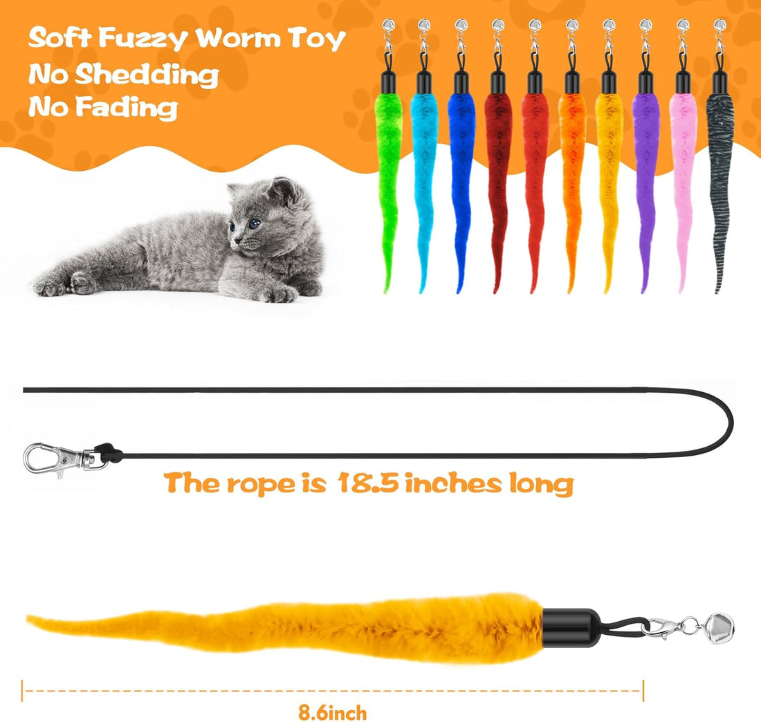 10PCS Cat Worm Toy, Cat Wand Attachment Fuzzy Worm Toys Refill