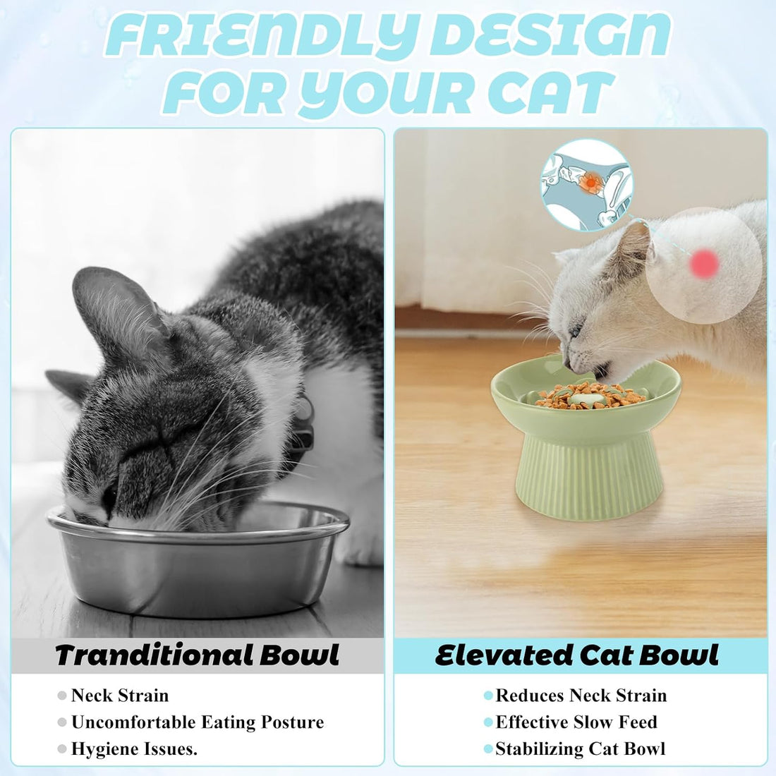 STARVAST 2 Pack Ceramic Slow Feeder Cat Bowl, Elevated