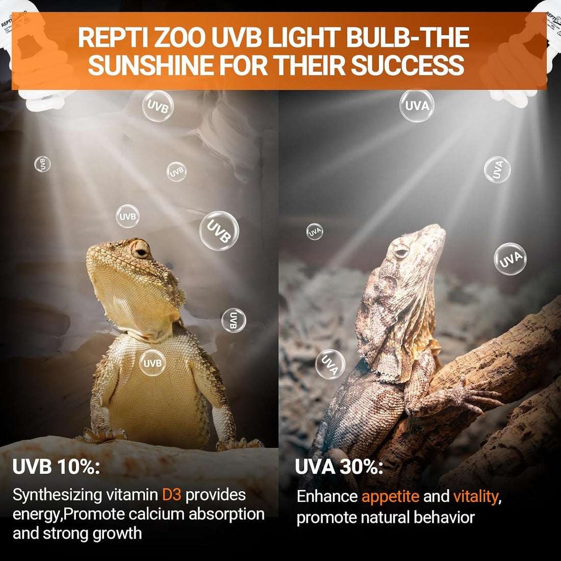 REPTI ZOO UVB Light for Desert Reptile 2 Pack