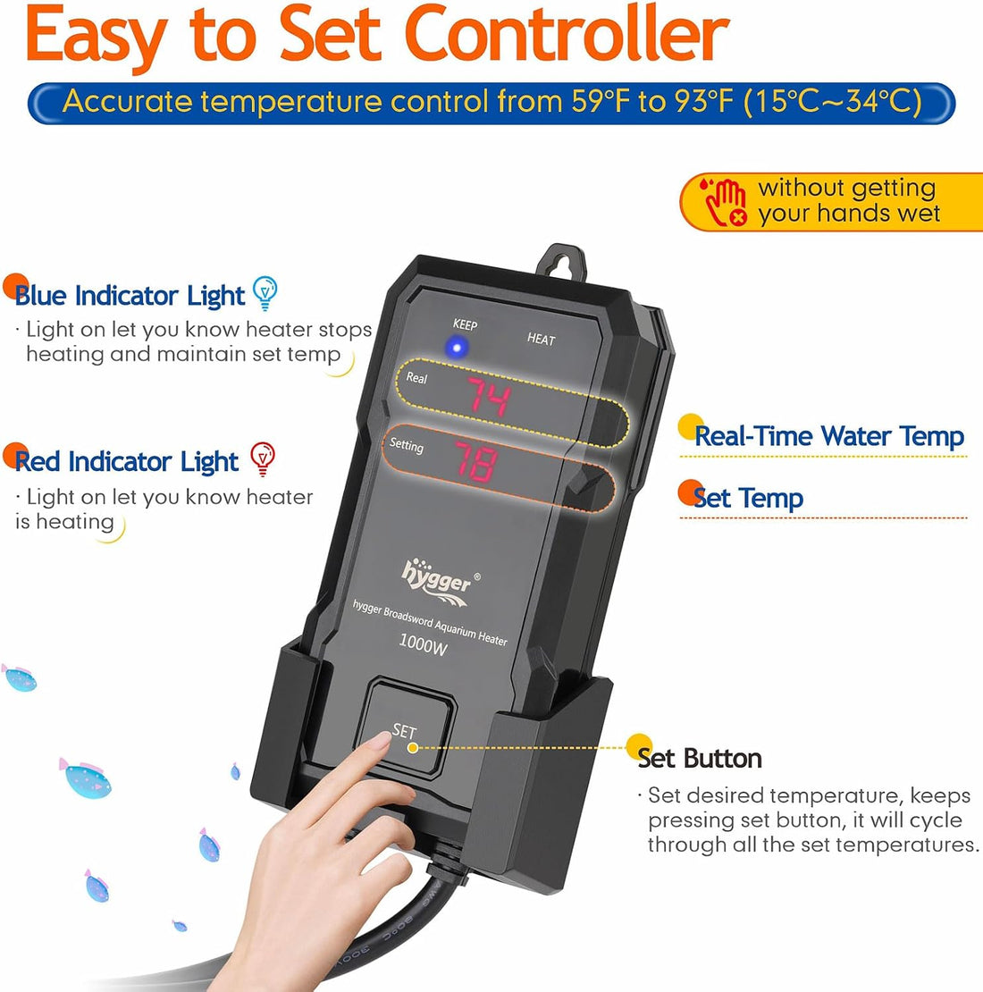hygger 300W Aquarium Heater with Controller