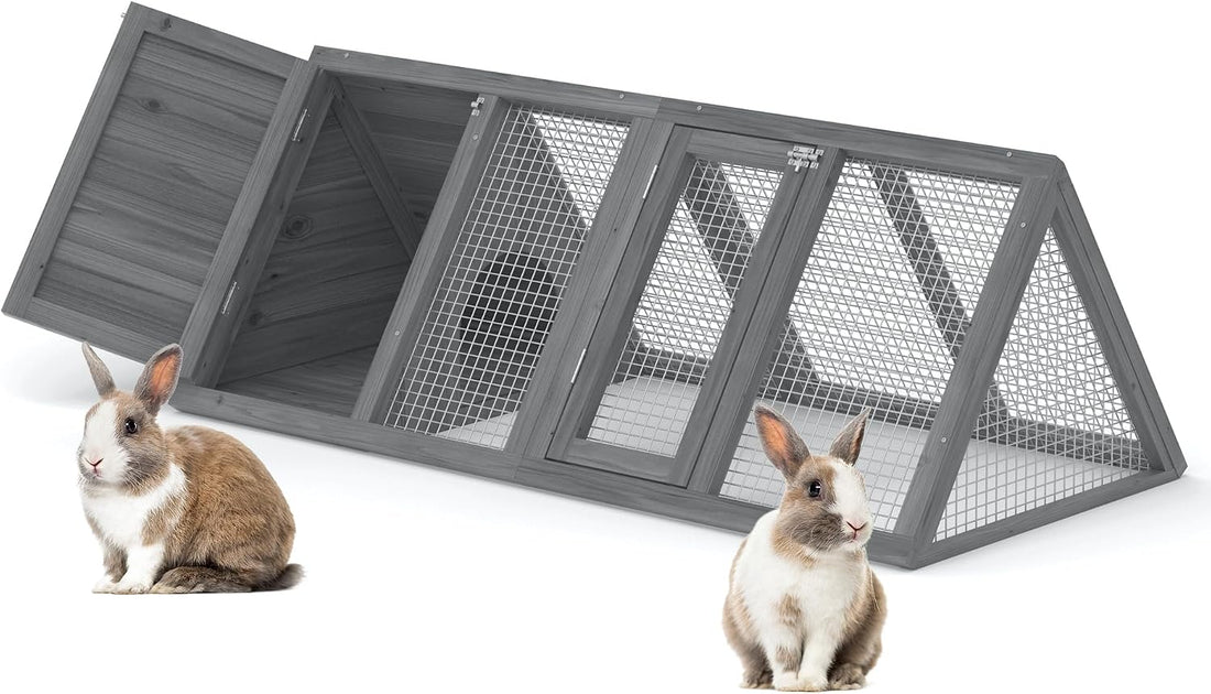 Rabbit Hutch, Small A-Frame Chicken Coop Outdoor w/ 2 Door & Run Cage