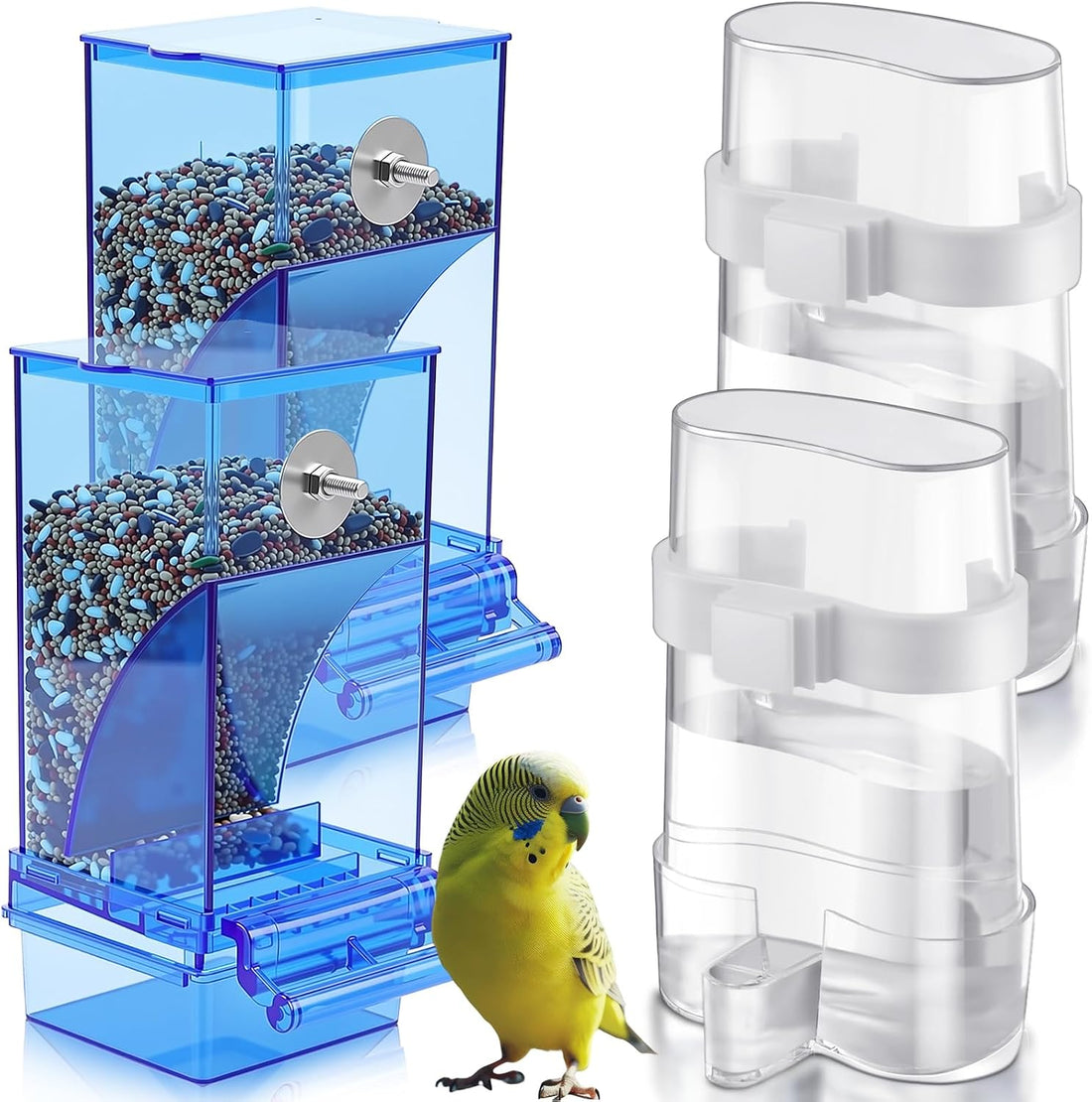 Yaomiao 4 Pcs No Mess Bird Feeders Automatic Parrot Water Dispenser