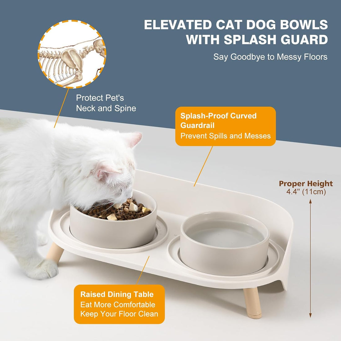 Elevated Ceramic Pet Bowl Set with Stand & Splash Guard