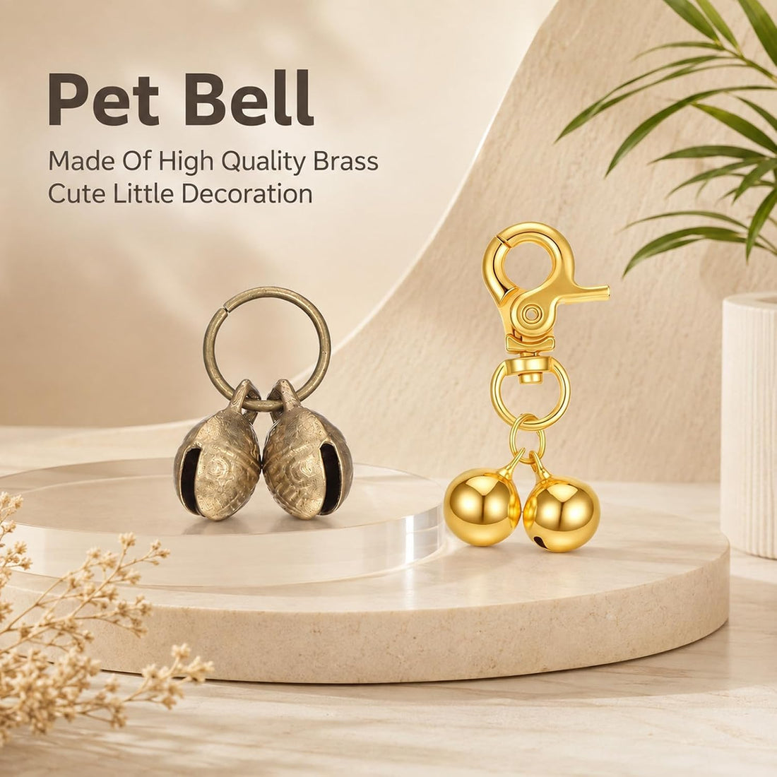 4 Pcs Copper Bell for Dog Collar, Cat Bell with Snap Clips