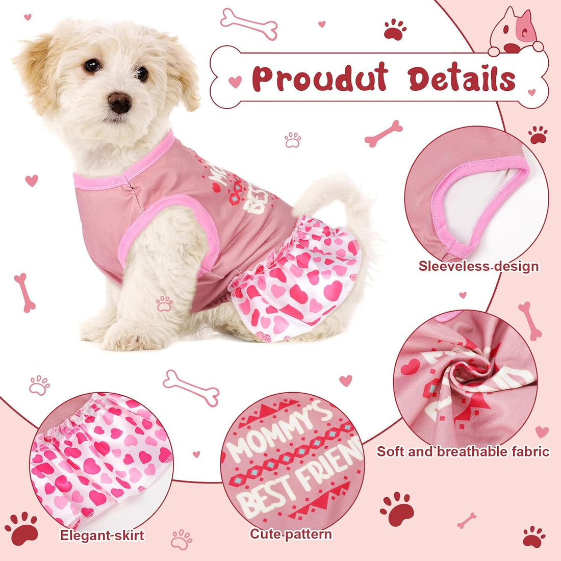 6 Pack Girl Dog Clothes Pet Dress Shirt Female Cute Dog Sundress