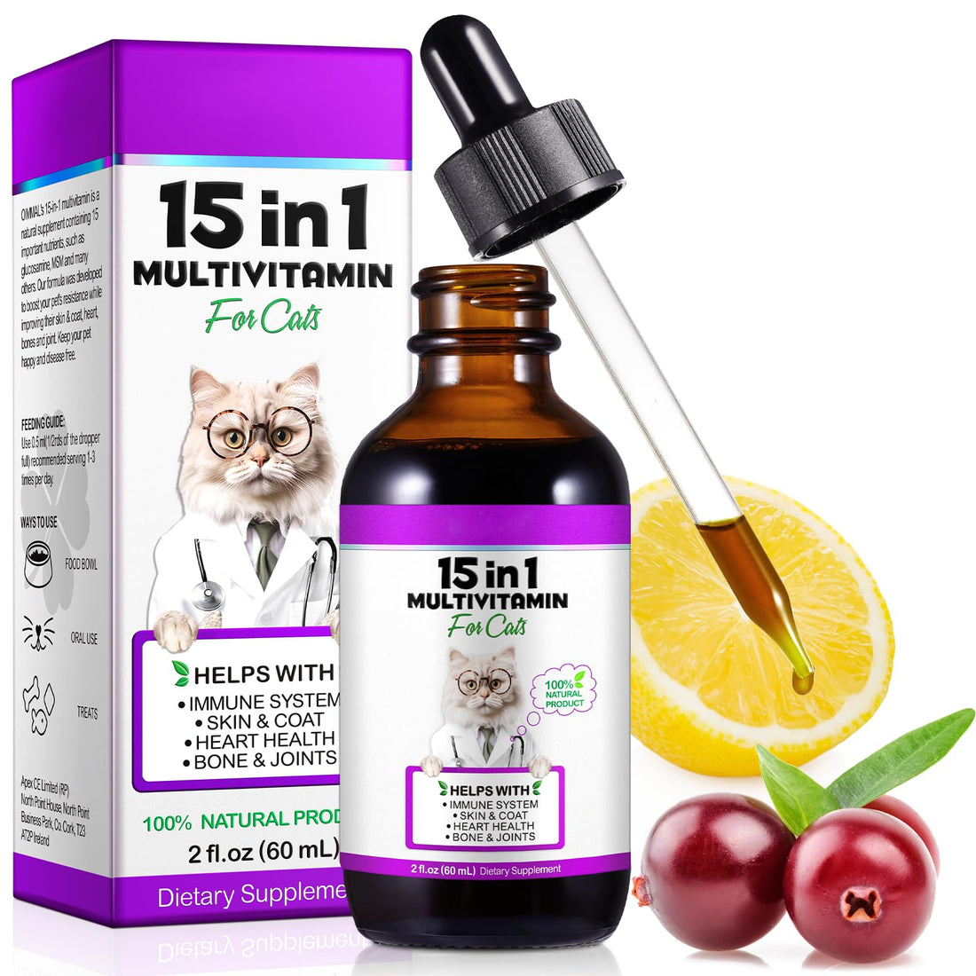 Cat Multivitamin,15 in 1 Cat Vitamins Liquid Drops Supplements