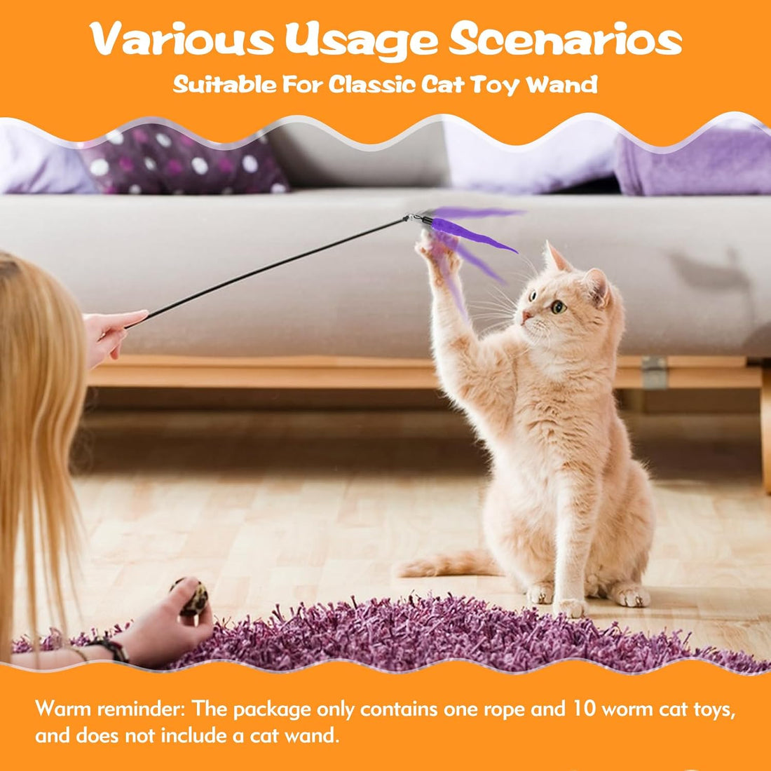 10PCS Cat Worm Toy, Cat Wand Attachment Fuzzy Worm Toys Refill