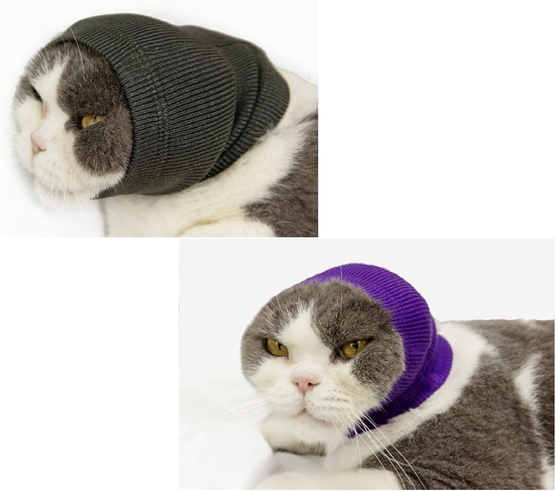 2 Pack Cat Ear Cover for Scratching Recovery Grey+Purple