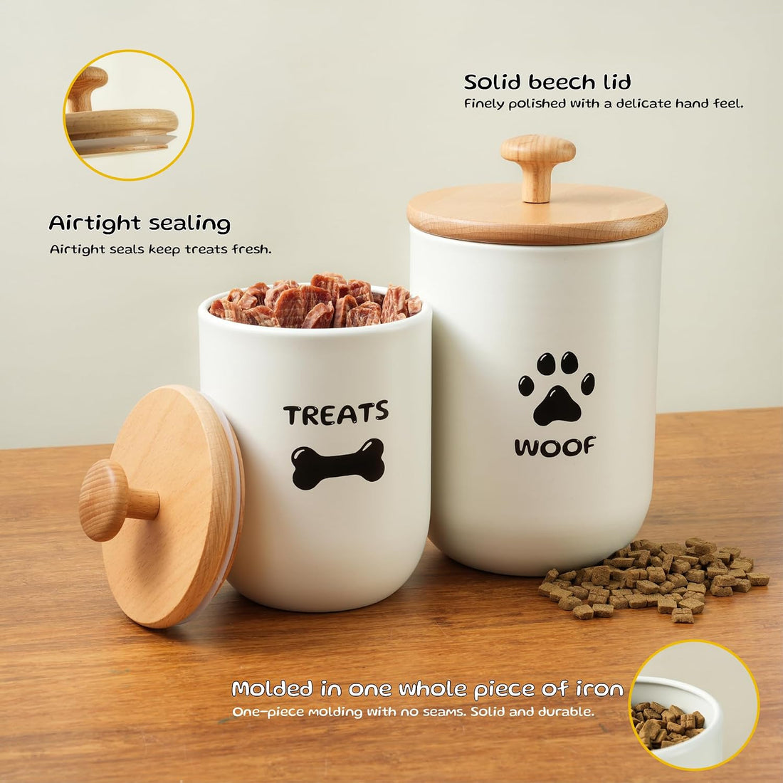 OTTENON Dog Treat Container Set of 2, Dog treat jar with Airtight Lid