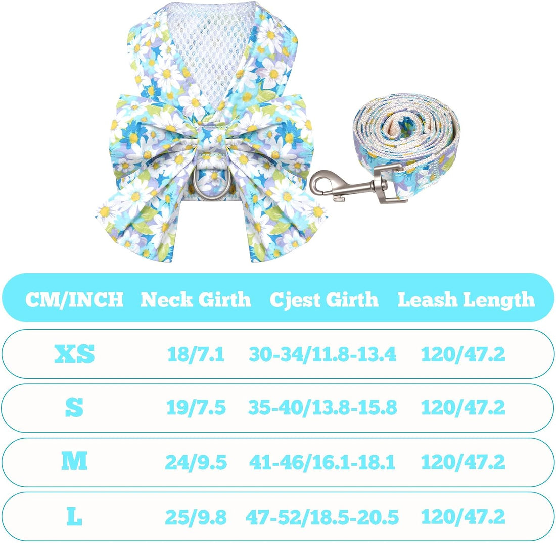 Dog Harness and Leash Set Adjustable Puppy Harness Mesh Vest Set Bow