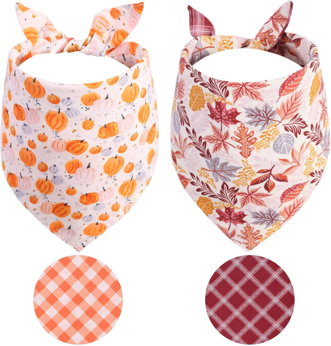 Fall Dog Bandanas 2PCS Large, Thanksgiving Pumpkin Leaf Scarf