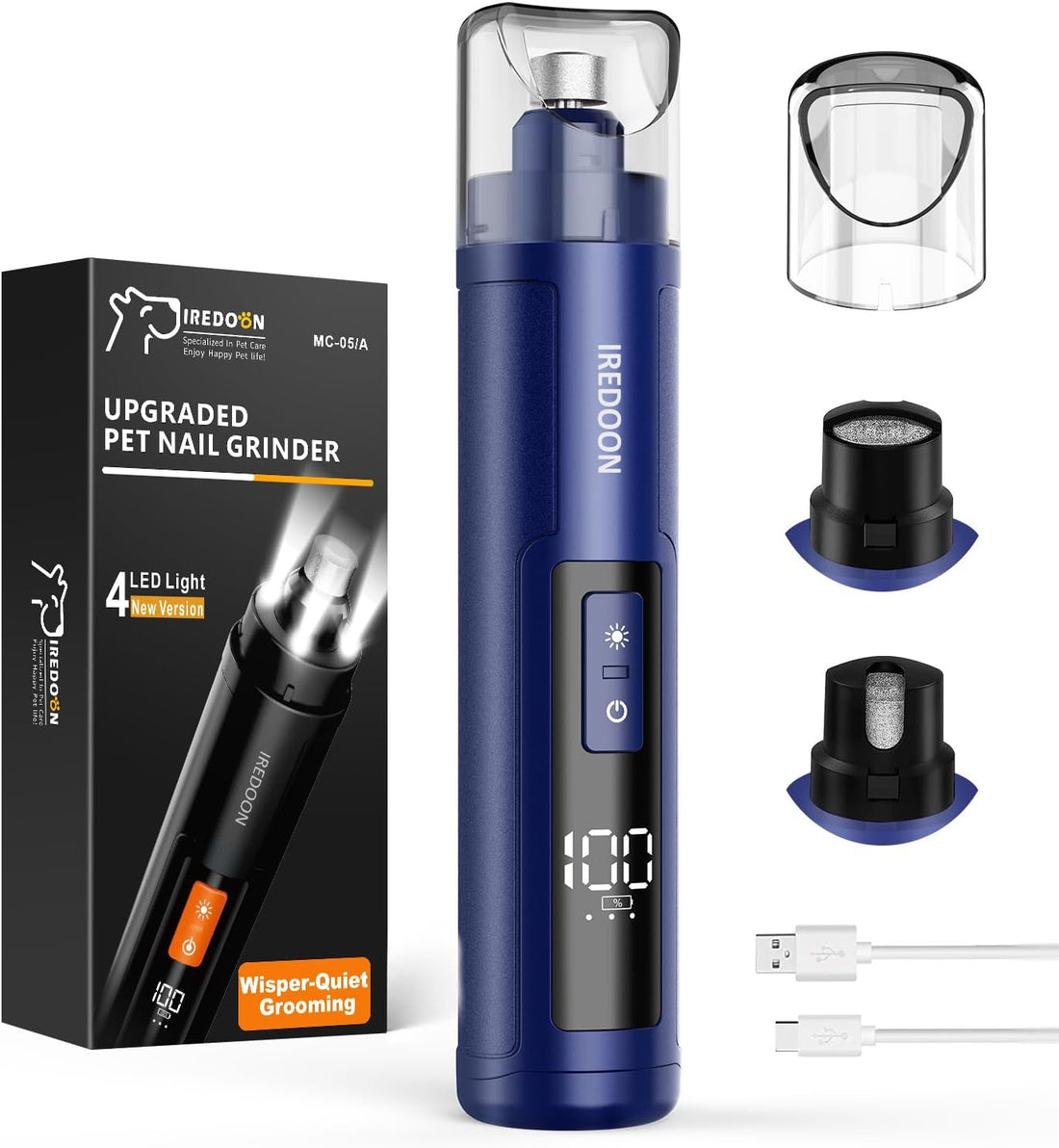 IREDOON Dog Nail Grinder with 4 LED Lights