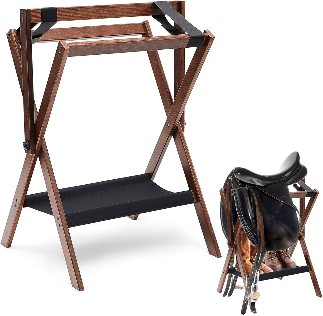Leinuosen 1 Pack Pine Wood Folding Saddle Rack Storage Tray