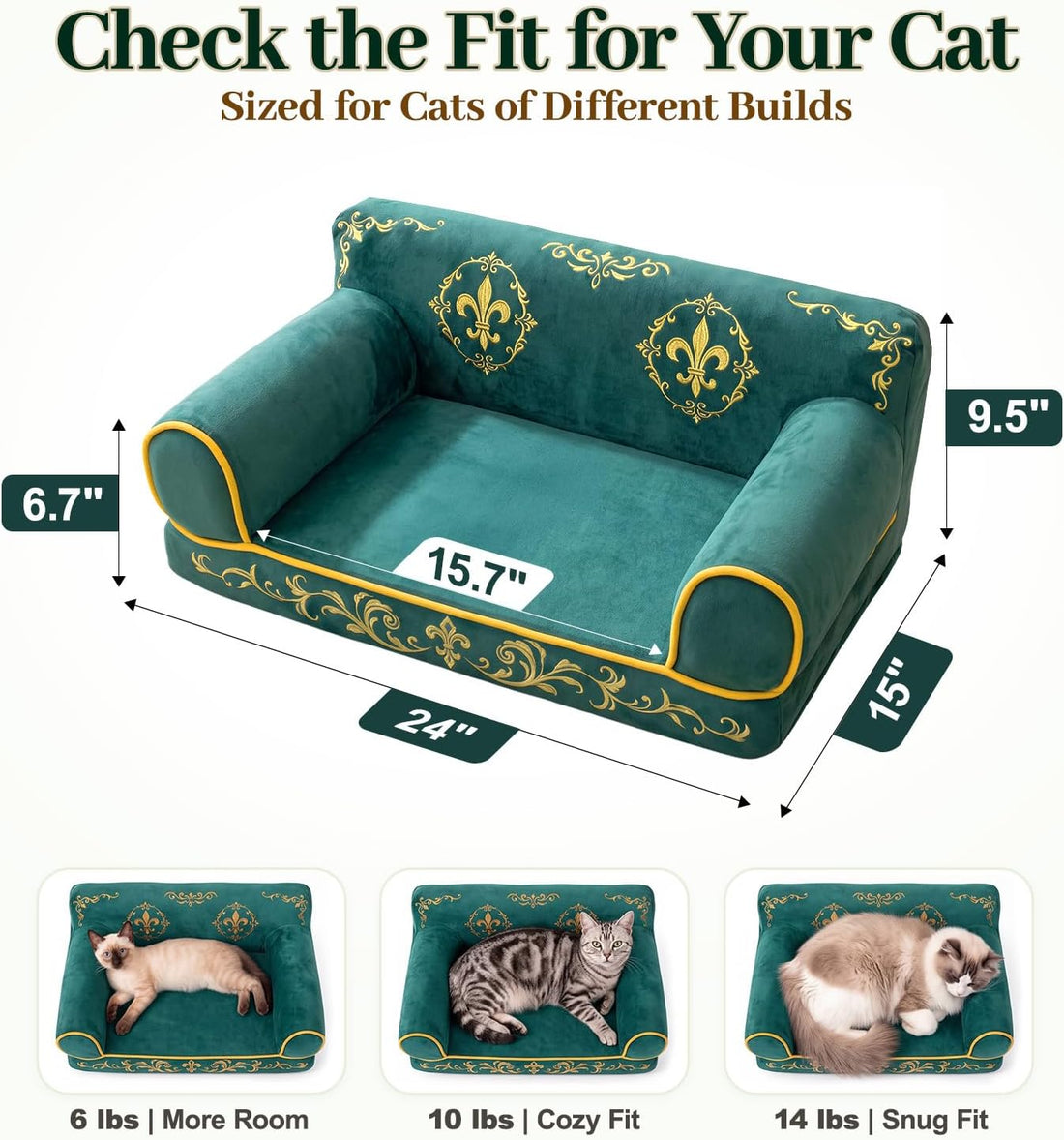 Indoor Cat Couch Bed, Soft Supportive Pet Sofa, 24in