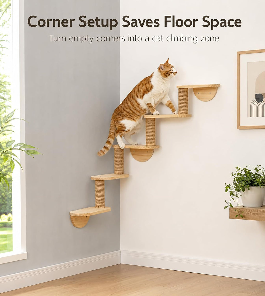 Cat Wall Shelves,5-Step Cat Stairs,Solid Pine Modular Wall Mount
