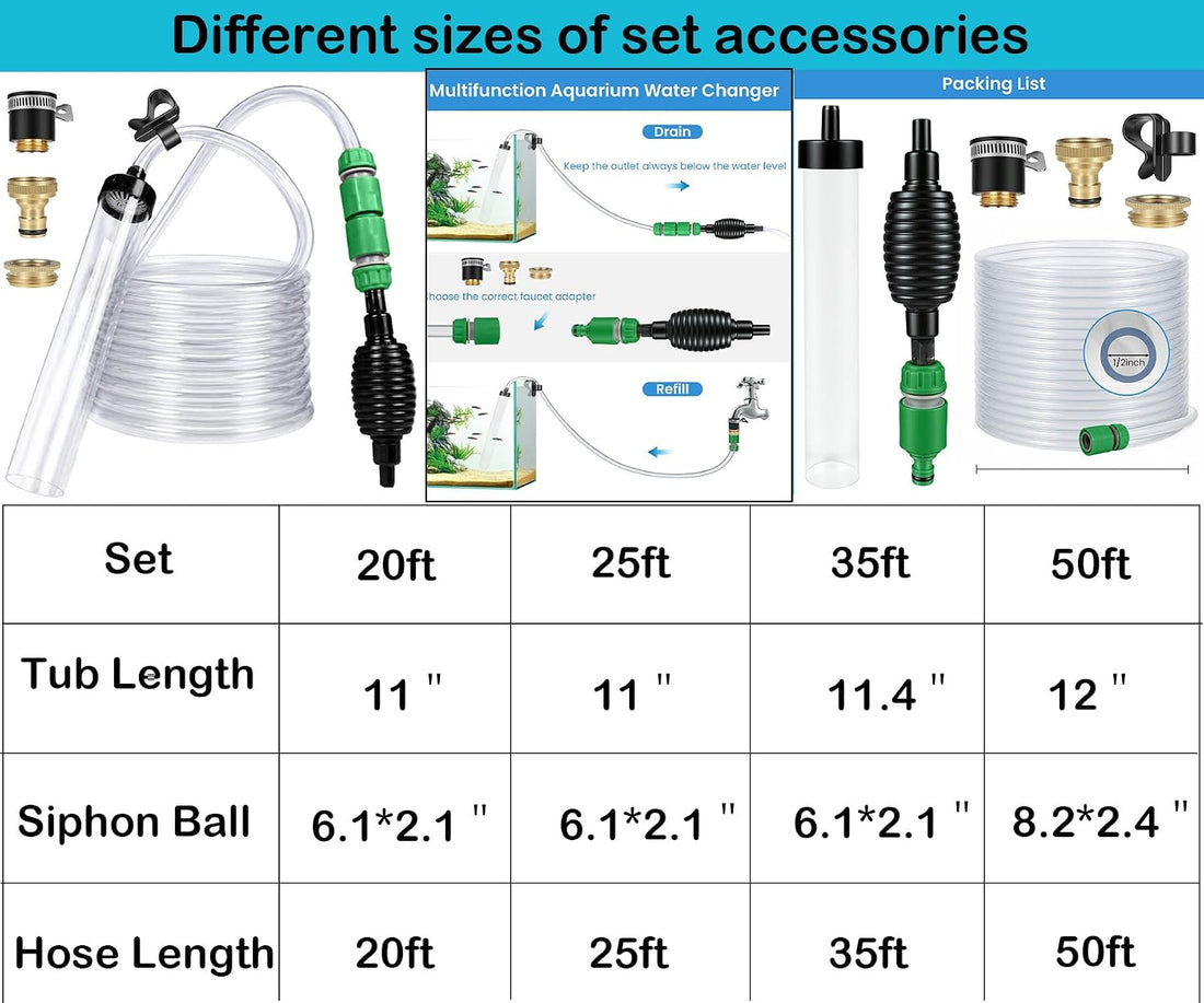 25ft Aquarium Gravel Vaccum Cleaner Fish Tank Siphon Water Changer