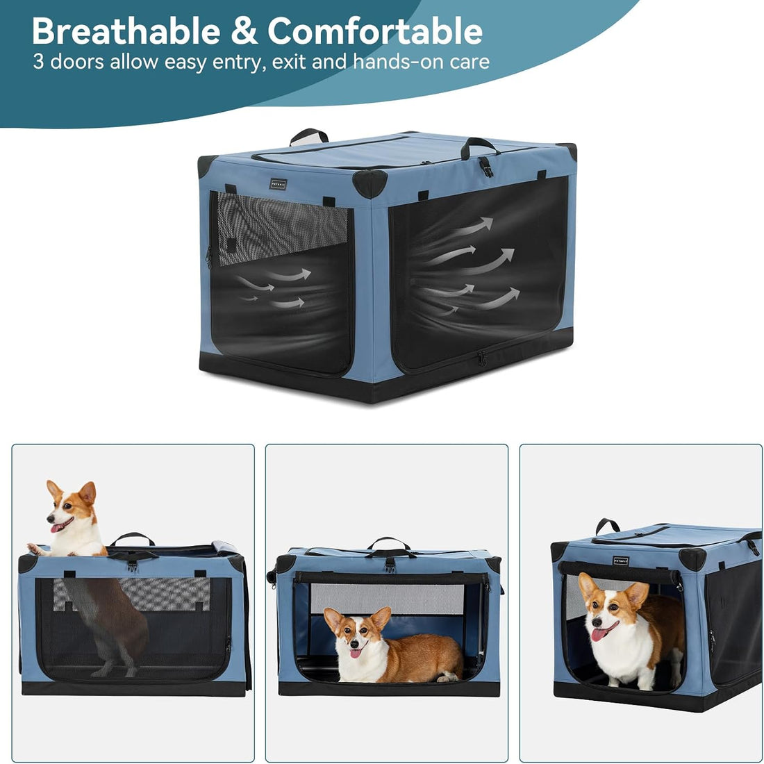 PETSFIT 30" Soft Portable Dog Crate – Patented Spiral Sturdy Frame