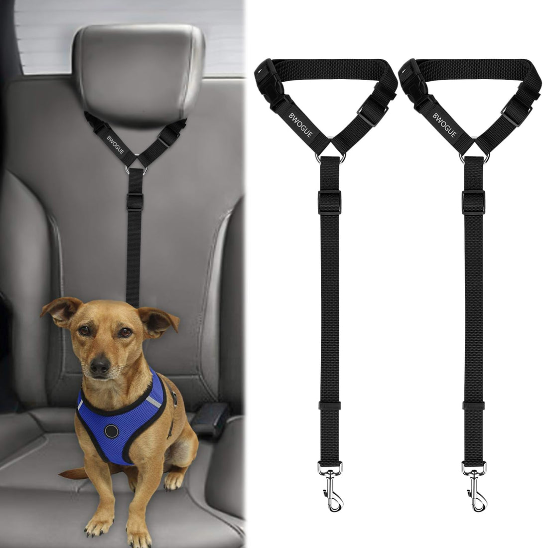 BWOGUE 2 Packs Dog Cat Safety Seat Belt Strap Car Headrest Restraint