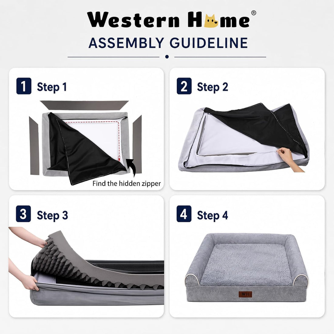 WESTERN HOME XL Orthopedic Dog Bed Washable Couch for Large Senior