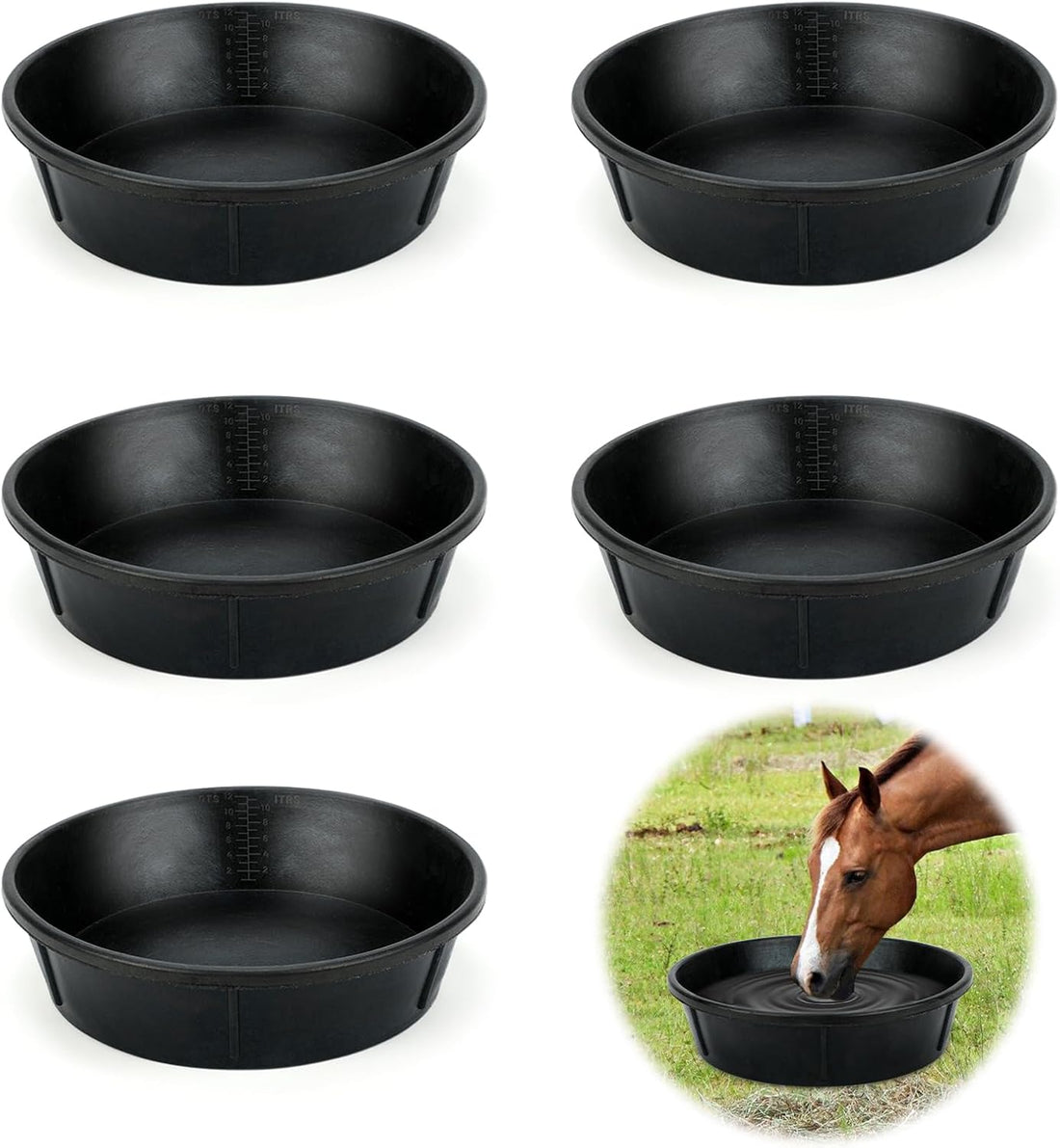 3Pcs Heavy Duty Rubber Feed Pan, 12Q/3Gal Horse Feed Bucket