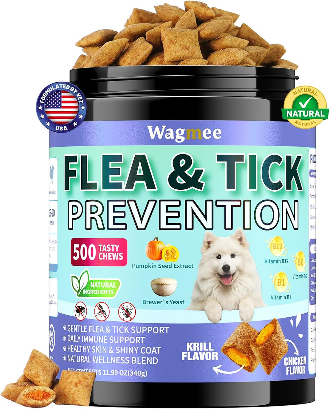 Flea and Tick Prevention for Dogs, 500 Crunchy Tasty Chews