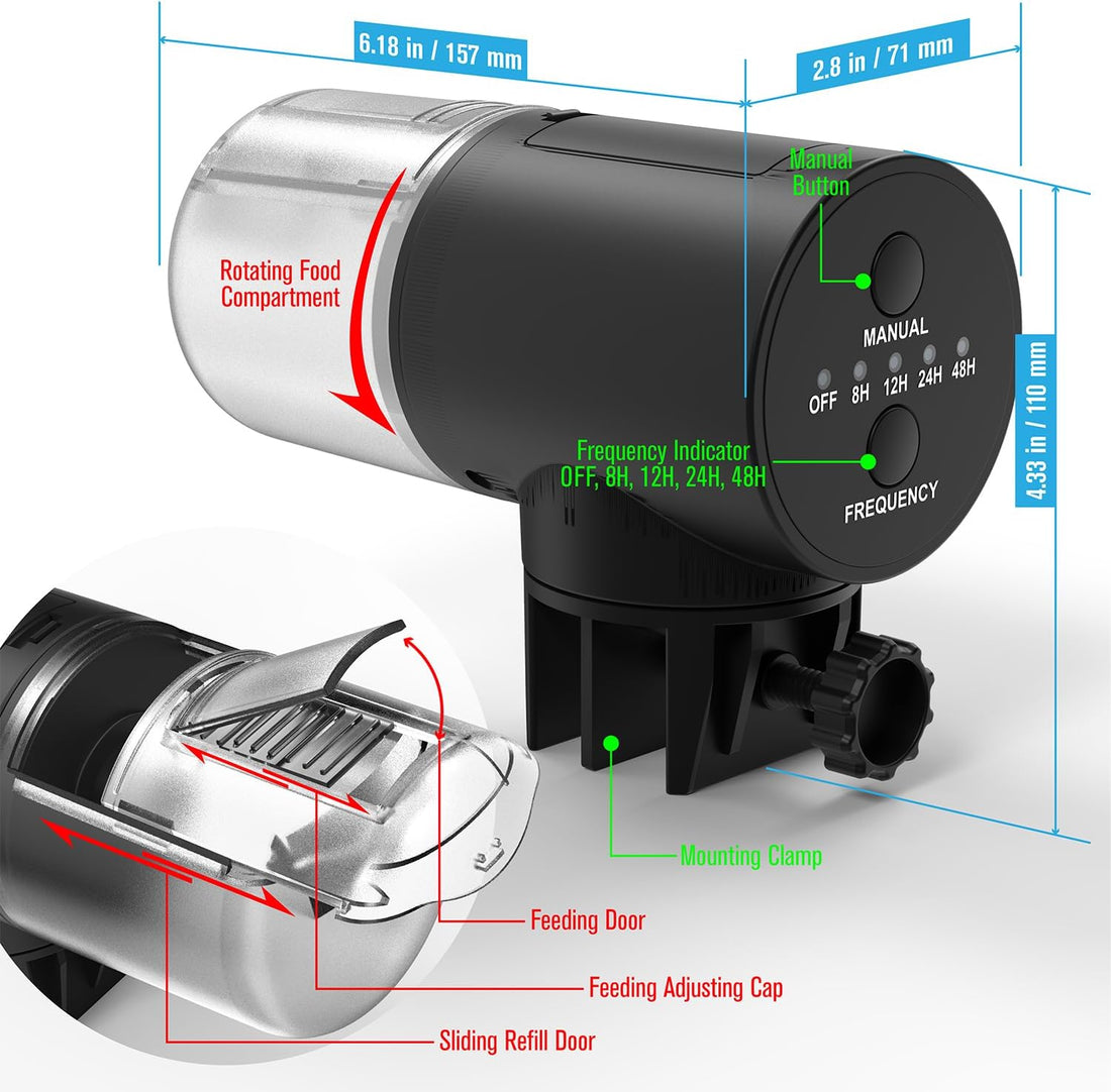Automatic Fish Feeder Dispenser for Aquarium, 200ml Large Capacity