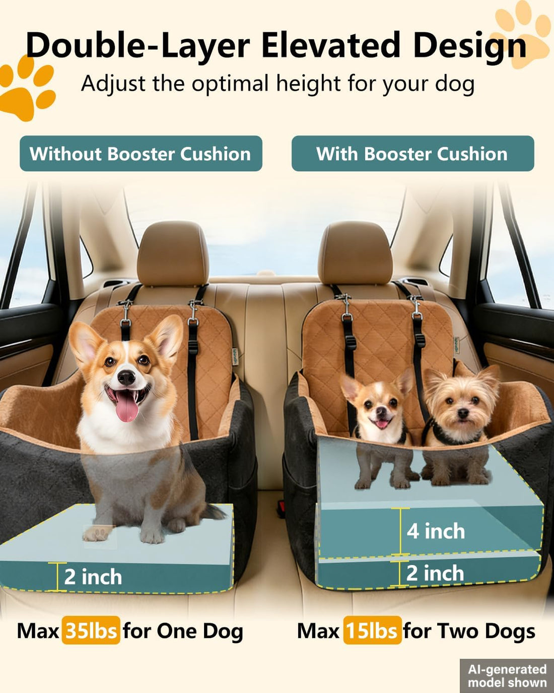 Dog Car Seat for Smal Dogs Up to 35lb,Machine Washable Dog Booster