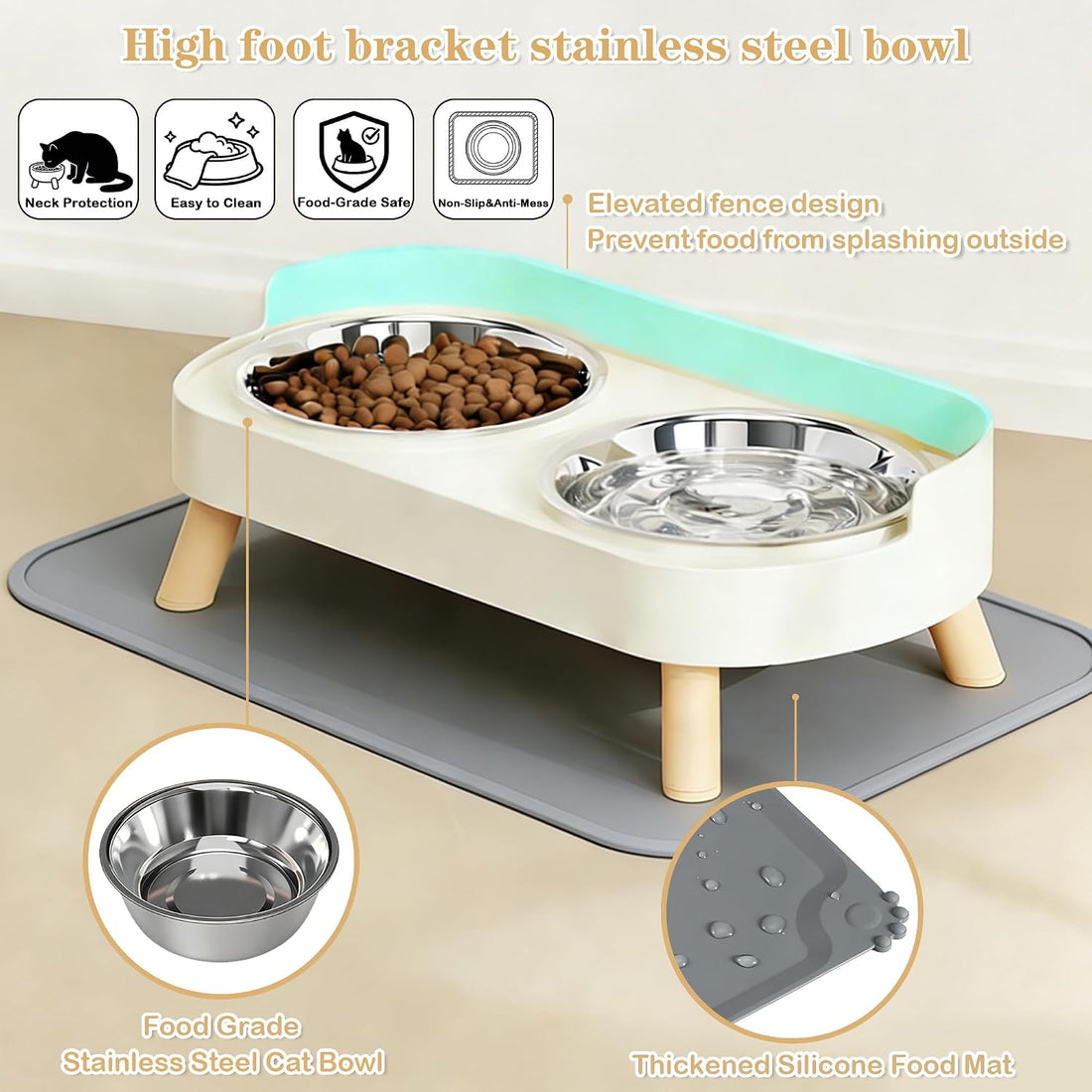 DIRZHX Elevated Cat Bowls with Food Mat
